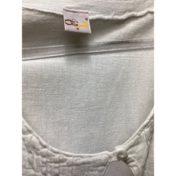 White Short-Sleeve Peplum Blouse 100% Medium Cotton Casual Top Boho Shirt Casual - Picture 4 of 4